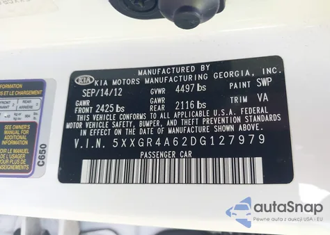 2013 Kia Optima Sx z USA, uszkodzony, nr VIN 5XXGR4A62DG127979